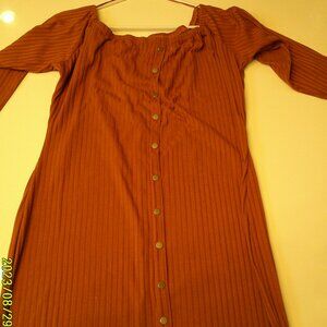 Women's Dark Orange Button Up Long Sleeve Dress XL